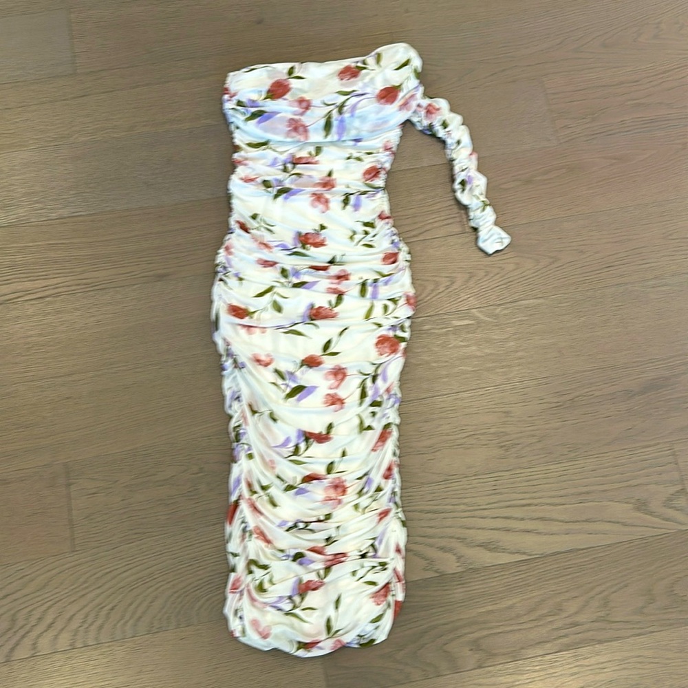 Floral JLuxlabel off the shoulder ruched dress